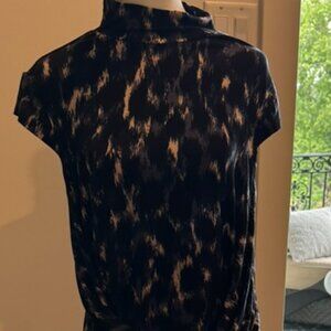 Long small sleeve multi patterned fitted  dress